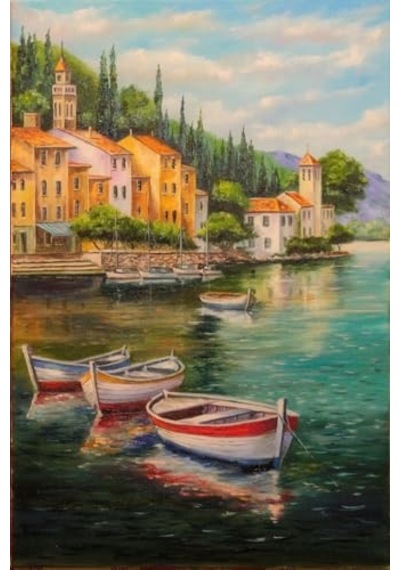Renkli Baskılı Sayılarla Boyama Hobi Seti Çerçeveli 40x50 Cm: Sahilde Tekneler