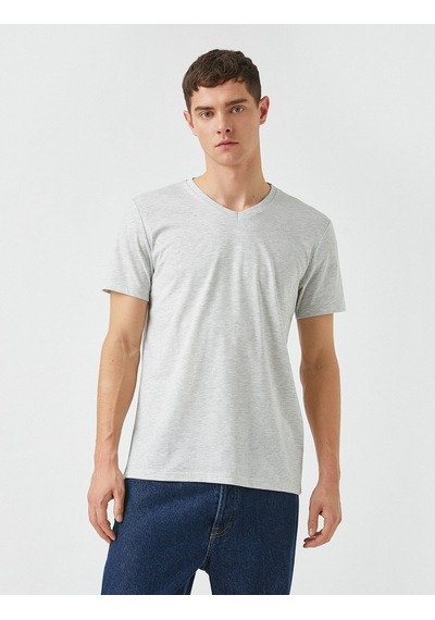 Koton V Yaka Basic Tişört Gri 2Sam10383Hk Gri