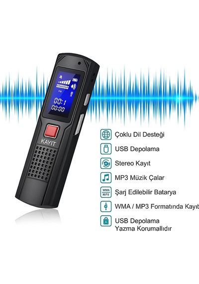 8 Gb Dijital Ses Kayıt Cihazı Stereo Kayıt Tek Tuşla Kullanım Minimal Tasarım, Maksimum Ses Kalitesi