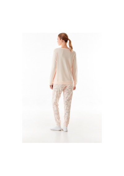 Fullamoda Tavşan Nakışlı Bisiklet Yaka 2 Li Pijama Takımı 24mıcg631216873-somon SOMON