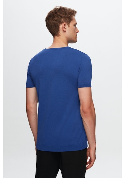 D's Damat Slim Fit Kobalt Düz Örgü Rayon Örme T-Shirt 0Ef069421003M Saks Mavi