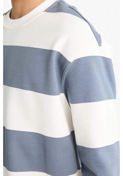 Defacto Boxy Fit Bisiklet Yaka Çizgili Sweatshirt F4641ax25augr171 Gri