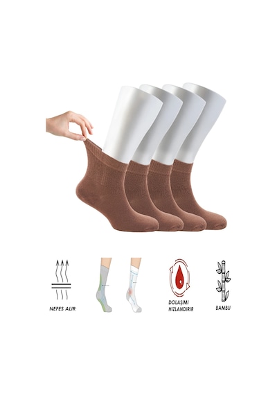 Ozzy Socks Kadın 4 Çift Bambu Lastiksiz Sıkmayan Diabetik Bilek Çorap Greyfurt