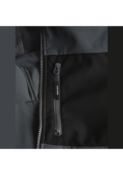 Jack & Jones Erkek Fermuarli Kapüsonlu Softshell Mont - Lupo - 12298689 Asphalt