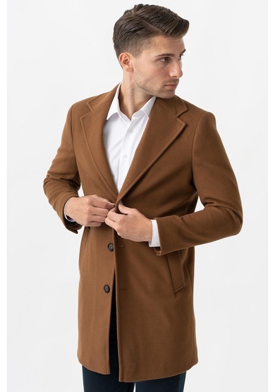 White Stone Ancona 4025-2 Düz Ceket Yaka Slim Fit Pamuklu Kaban Camel-Camel