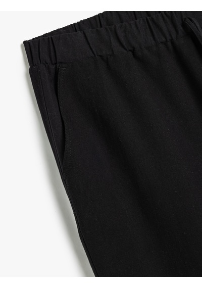 Koton Keten Karışımlı Pantolon Chino Cep Detaylı Beli Bağcıklı Siyah 5wam40067hw Siyah