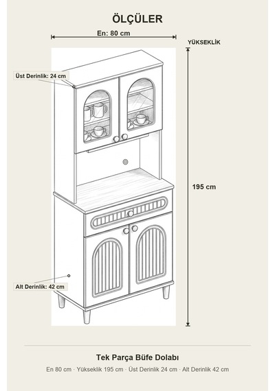 Barista Led Aydınlatmalı Kahve Köşesi Dolabı Retro Büfe 195cm Mdf Koyu Yeşil