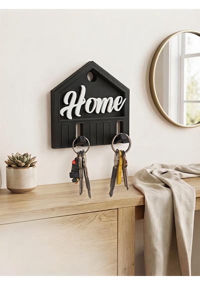 Home Yazılı Anahtarlık Askısı Siyah - Beyaz