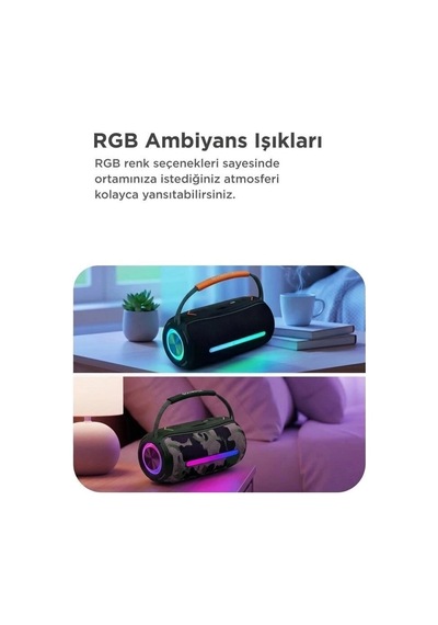 Özel Seri Torima Booms Box 360 Siyah Bluetooth Hoparlör Plaj Işıklı Parti