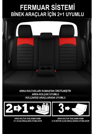 Formentor Tay Tüyü Üniversal Oto Koltuk Kılıfı - 5 Koltuk Tam Set Kırmızı