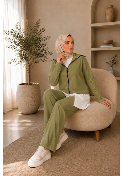 Unika Boutique Kadın Oysho Fermuar Detaylı 3 Lü Takım Haki