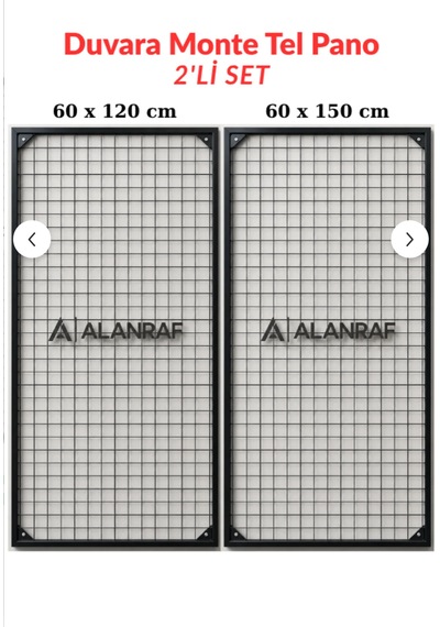 Alanraf Sık Telli Tel Raf - Tel Pano Stand, Duvar Askılığı İkili  Set 60x120 Cm Ve 60x150 Cm Siyah