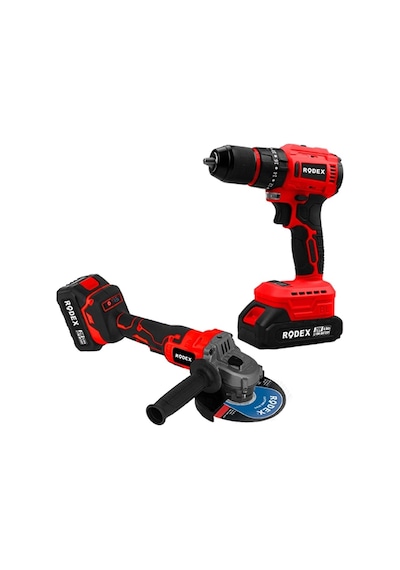 Rodex RDX3002 A.k 2'li Makine Seti 20V 2x4.0AH Li-Ion Darbeli Matkap 45NM + Avuç Taşlama 125MM