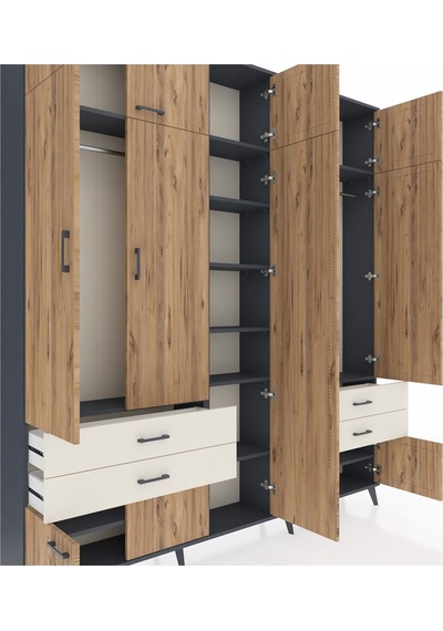 Arges Dolap 12 Raflı 4 Çekmeceli 2 Askılı 220x30x243 Antrasit-çam/aytaşı Atlas Çam/aytası Arges Dolap 12 Raflı 4 Çekmeceli 2 Askılı 220x30x243 Antrasit-çam/aytaşı Atlas Çam/aytası