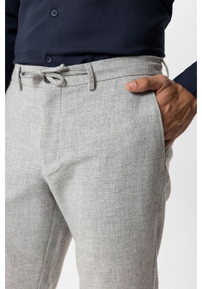 Back And Bond Açık Gri Slim Fit Beli Bağcıklı Yünlü Jogger Pantolon Çok Renkli