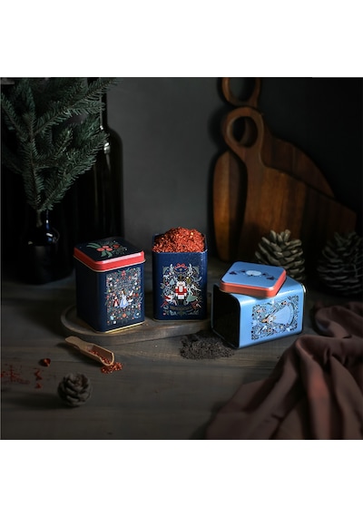 Tales Desenli Kare Metal Saklama Kabı 3 Lü Set, 7.5 X 7.5 Cm Çok Renkli