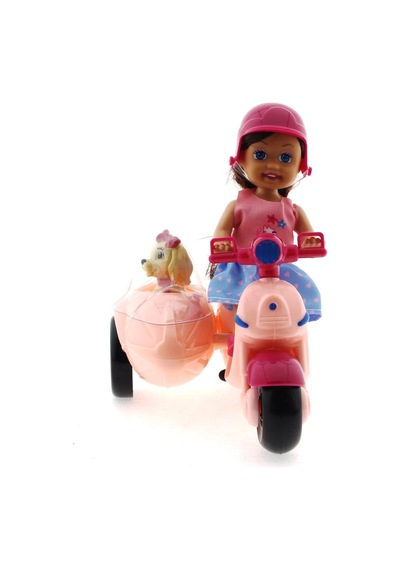 Cute Doll Mini Bebek Ve Köpekli Pembe    Motorsiklet