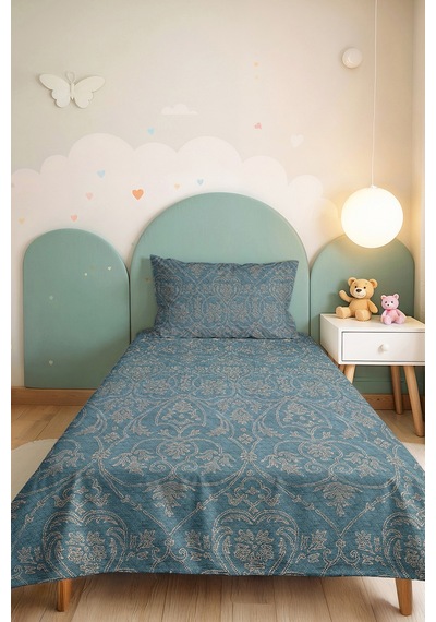 Mavi Damask Klasik Tek Kişilik Pike Takımı - Bej Avangart Motifli 160x220 Cm Mevsimlik Yatak Örtüsü Mat Vadi Dönüşü
