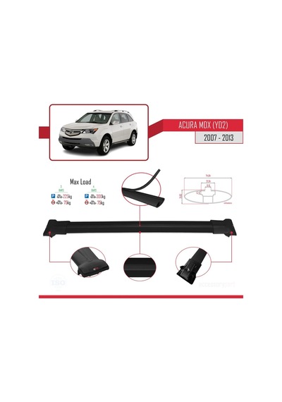 Acura Mdx Yd2 2007-2013 Arası İle Uyumlu Fly Model Ara Atkı Tavan Barı Siyah 3 Adet Bar