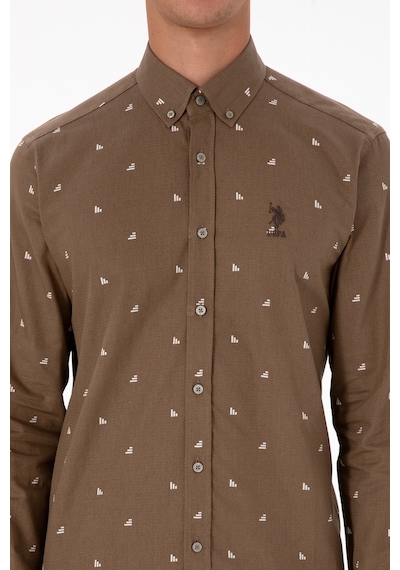 U.S. Polo Assn. Erkek Haki Uzun Kollu Desenli Gömlek 50316561-VR027