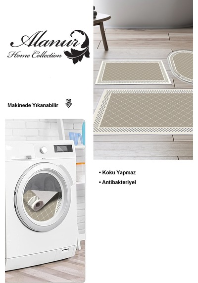 Dekoreko Kaymaz Taban Djt 3 Lü Banyo Paspas Takımı Trend Karışık Modern 603m Bej