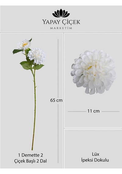 Beyaz Yapay Dahlia Yıldız Çiçeği 2 Dallı Lüx İpeksi Dokulu 65 Cm