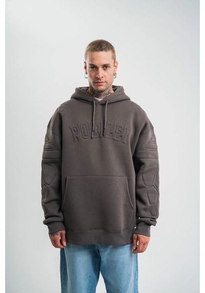 Mbb E-ticaret Erkek Nakışlı Kapüşonlu Oversize 3 İplik Pamuklu Sweatshirt Hoodie - Füme
