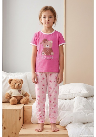 Remsa Kız Çocuk Kısa Kol Baskılı Penye Pijama Takımı 6510 Şeker Pembe