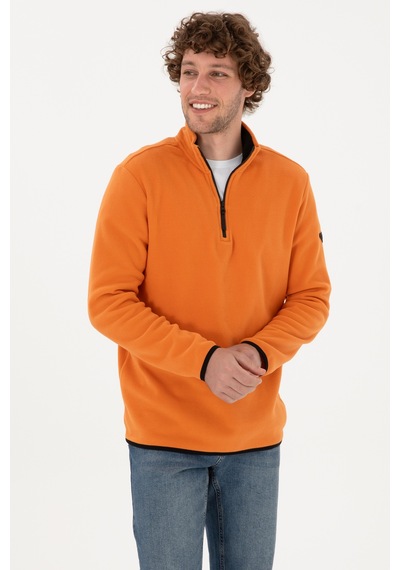 U.S. Polo Assn. Erkek Regular Fit Bakır Polar Yarım Fermuarlı Basic Sweatshirt 50313777-VR182