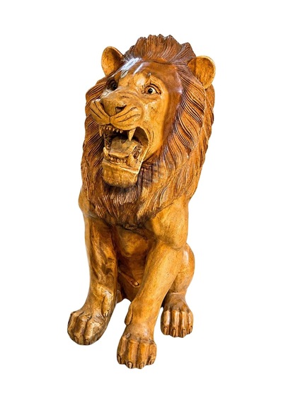 Maun Ağacı Ahşap El Oyması Aslan Figürü 50 Cm No.5 Standart