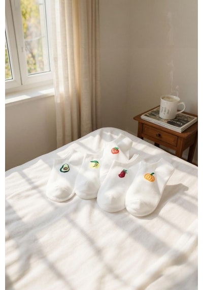 Hitit Socks Kadın 10 Çift Premium Kalite Pamuklu Meyve Desenli Babet Çorap ASORTİ