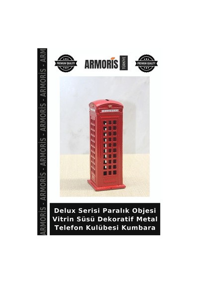 Delux Serisi Paralık Objesi Vitrin Süsü Dekoratif Metal Telefon Kulübesi Kumbara