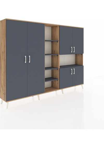 Arges Dolap 13 Raflı 6 Kapaklı 220x30x163 Çam-antrasit Antrasit - Atlas Çam Arges Dolap 13 Raflı 6 Kapaklı 220x30x163 Çam-antrasit Antrasit - Atlas Çam