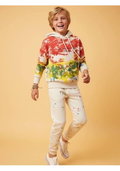 Zekids Erkek Çocuk Batik Desenli Kapüşonlu Sweatshirt-16644 Renkli