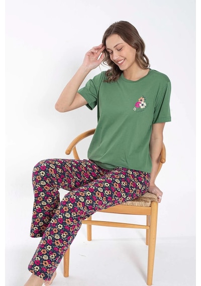 Senfoni Kadın Bisiklet Yaka Çiçek Desenli Pijama Takımı 6032 -1 Adet 001