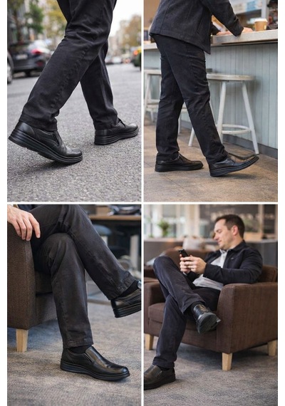 L Flex Comfort 101 Hakiki Deri Ortopedik Rahat Bağcıksız Günl... Siyah