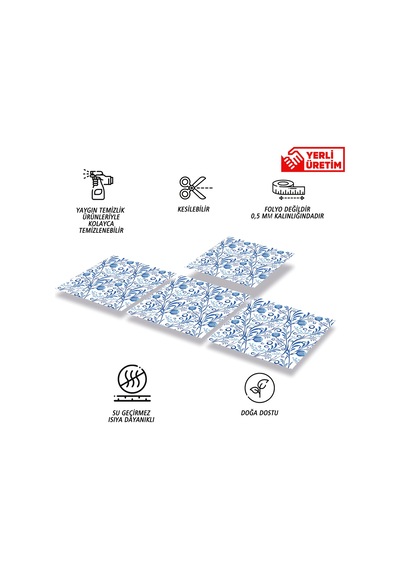 Tink Kendinden Yapışkanlı Mavi Sarmaşık Desenli Pvc Karo 30x30 Cm
