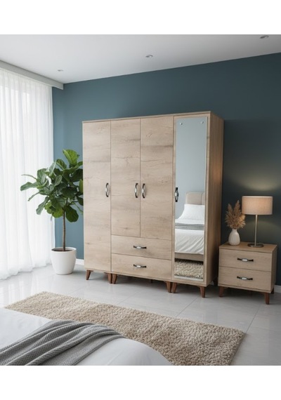 Zerkaconcept Koru 4 Kapaklı Dolap Gardırop Meşe - M3 Meşe