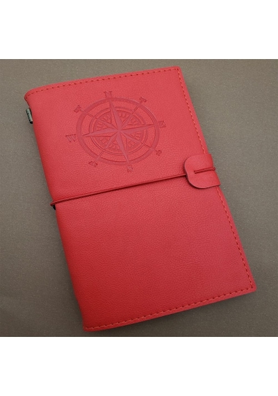 Pusula Tasarımlı Kırmızı Deri Defter 1 Adet