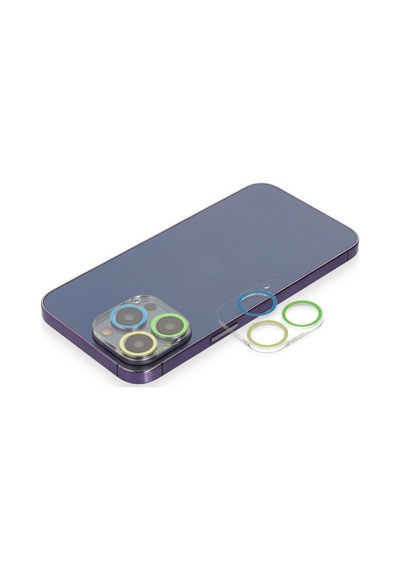 iPhone Uyumlu 12 Pro Max Renkli Kamera Lens Koruma Cam - Yeşil-sarı