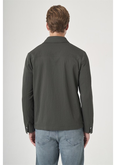 İmza Haki Berberi Yaka Çizgili Desen Gofreli Slim Fit Casual Mont 1007260153