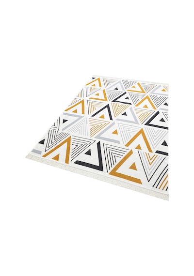 Yellow Grey Yıkanabilir Çift Taraflı Modern Desenli Dokuma Kilim