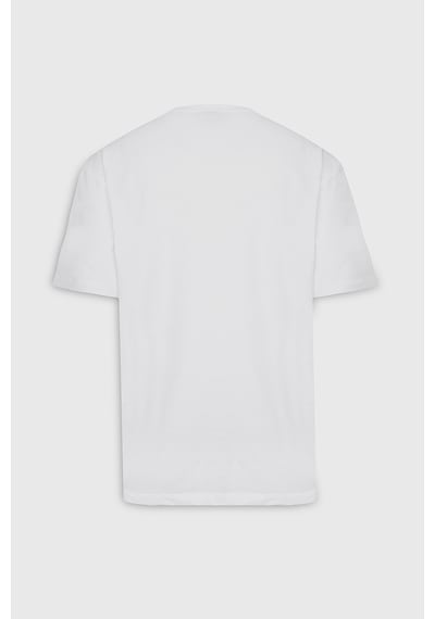 Ac&Co / Altınyıldız Classics Erkek Kırık Beyaz Long Fit Dar Kesim Bisiklet Yaka Baskılı Tişört Ekru