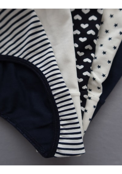 Alya Underwear Kız Çocuk Kalpli Dokuma Lastik Pamuklu Kumaş Slip Külot 5'li Paket 5 Adet Beyaz Lacivert P21