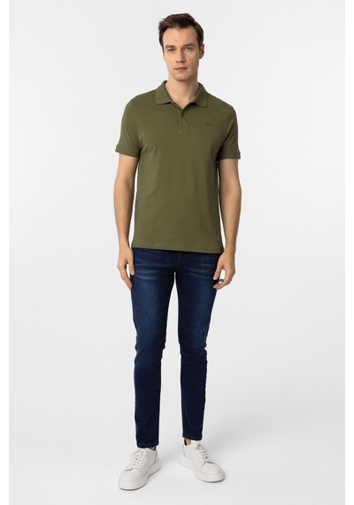 Süvari Haki Slim Fit Düz Polo Yaka Tişört Haki