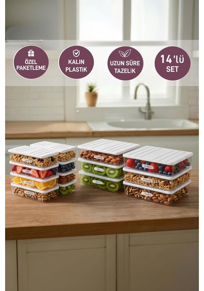 Nora Kışlık Buzluk Hazırlık Seti 14 Parça 6 Adet 2.25 Lt.+ 8 Adet 1 Lt. Ekru