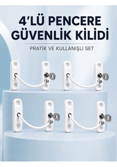 Shnstore Pencere Ve Kapılar İçin Anahtarlı Güvenlik Kilidi 4 Lü Set Shntknd0720