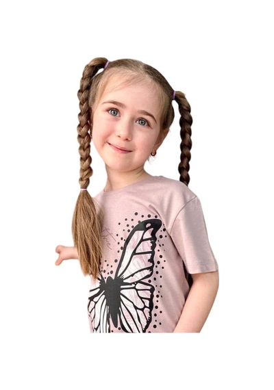 Riccotarz Kız Çocuk Kara Kalem Kelebek Baskılı Penye Pudra T-shirt Şortlu Takım Pudra