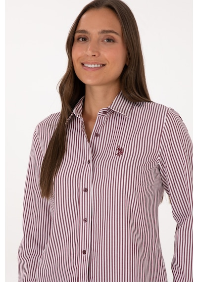 U.S. Polo Assn. Kadın Bordo Çizgili Uzun Kollu Gömlek 50316492-VR177