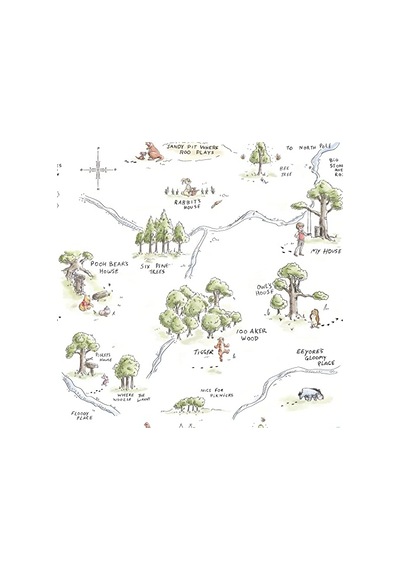 Renkli The Pooh 100 Acre Ahşap Harita Soyma Ve Yapıştır Duvar Kağıdı Diğer